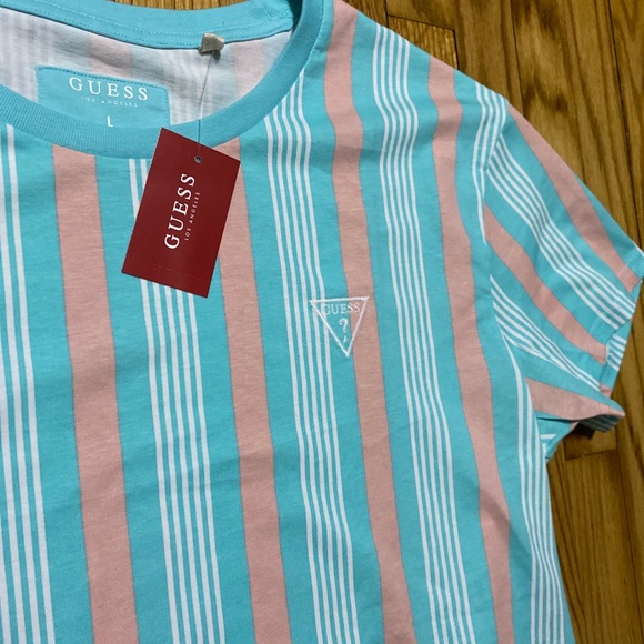 Guess Los Angeles Men's Crumley Striped Crew T-Shirt Size L Embroidered New